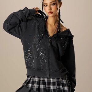 AELFRIC EDEN RHINESTONE BOXY ZIP UP V302 HOODIE (M)
